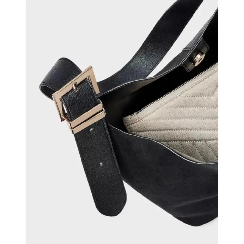 A NEW DAY | BLACK VEGAN LEATHER AND SUEDE PURSE